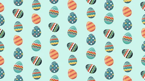 Animation of patterned Easter eggs on blue background. Easter celebration Stock Footage 140047963