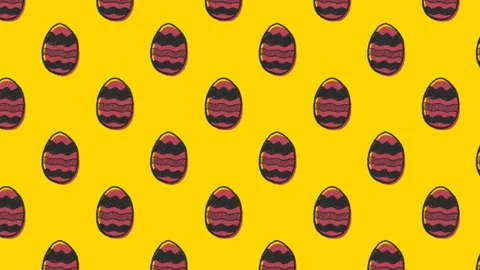 Animation of patterned Easter eggs moving in rows on yellow background Stock Footage 130726734