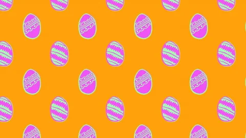 Animation of patterned Easter eggs moving in rows on orange background Stock Footage 131275004