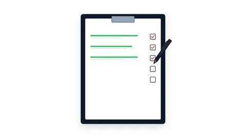 Animation of a pen checking boxes on a clipboard checklist 4K Stock Footage 340154137