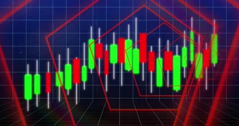 Animation of pentagon shapes in semaless pattern over statistical data Stock Footage 243843236