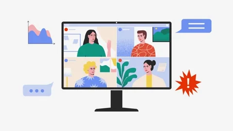 Animation of people on computer screen talking and learning Stock Footage 240091707