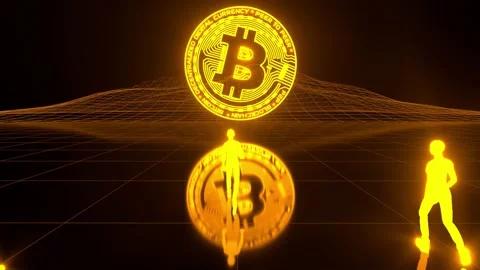 Animation of People of the future walking towards Bitcoin BTC Crypto. Stock Footage 179039071