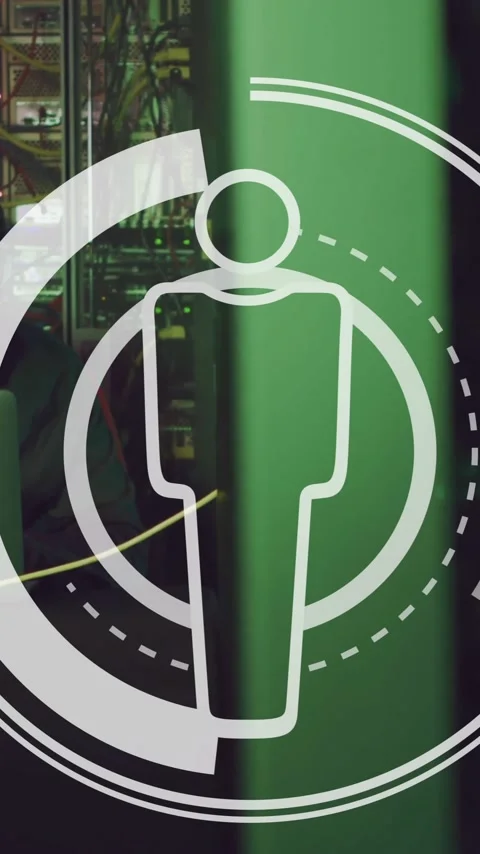 Animation of people icon and data processing over asian male hacker using laptop Vídeos de archivo 320280306