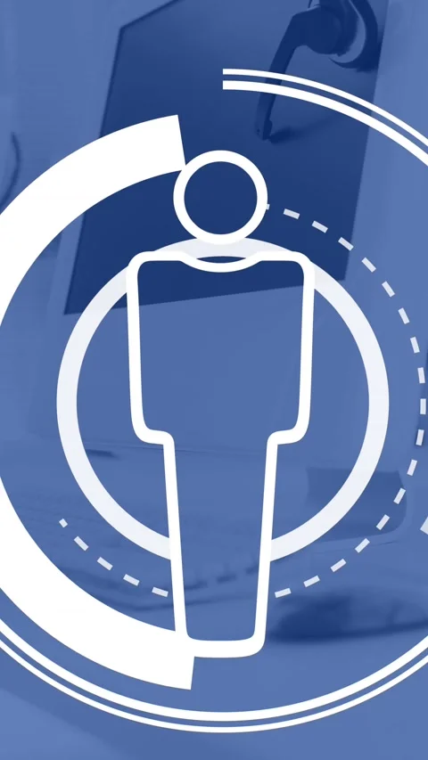 Animation of people icon and scope over computers in office Stock Footage 343996387