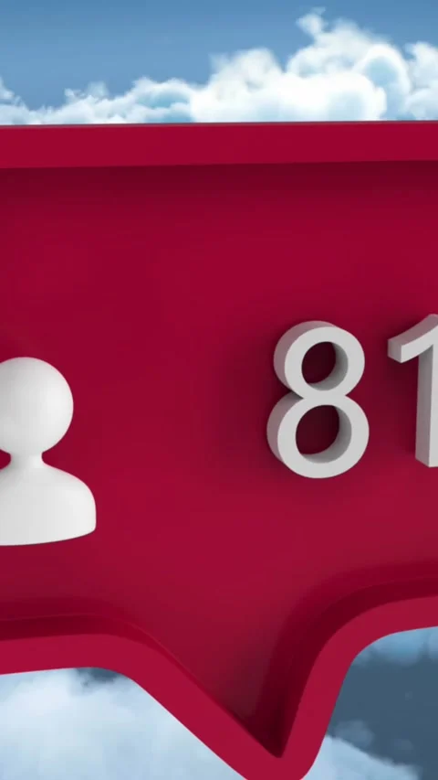 Animation of people icon with numbers on speech bubble over sky and clouds Stock Footage 341956405