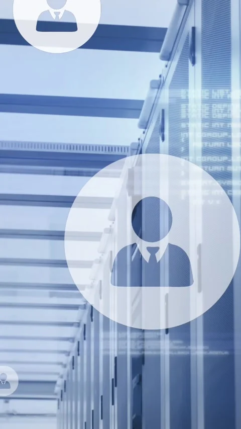 Animation of people icons and data processing over computer servers Stock Footage 322559797