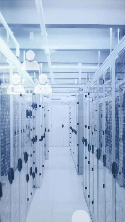 Animation of people icons and data processing over computer servers Stock Footage 342009594