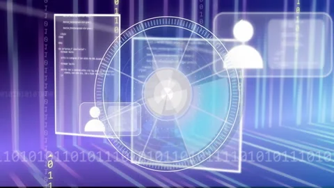 Animation of people icons, binary coding and data processing over scope scanning Video stock 268070865