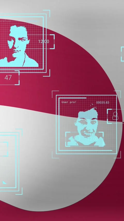 Animation of people profiles and multiple computer icons and numbers over waving Stock Footage 321039083