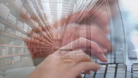 Animation of people typing on computer keyboard with warehouse in background Stock-Footage 150852398