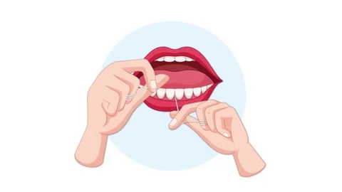 Animation of person flossing white teeth for oral hygiene and dental care o.. Stock Footage 333487953