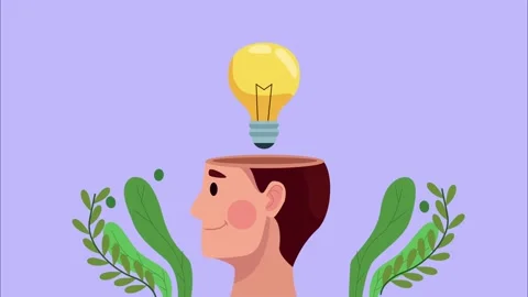 Animation of person with glowing light bulb emerging from head symbol of br.. Vídeo Stock 338418987