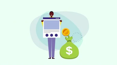 Animation of person holding browser window with gold coins transferring int.. Stock Footage 338423694