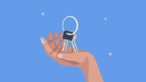 Animation of person holding set of keys against blue background featuring m.. Stock Footage 338988948