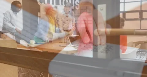Animation of person using computer over group of business people Stock Footage 330287743