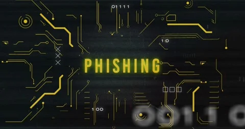 Animation of phishing text banner over data processing and microprocessor Video stock 254575823