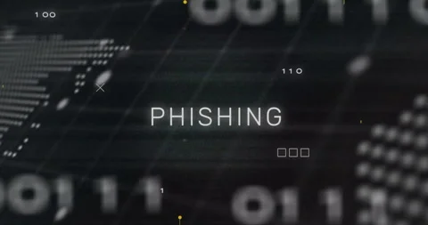 Animation of phishing text overlaying digital binary code and world map graphics Video stock 303564853