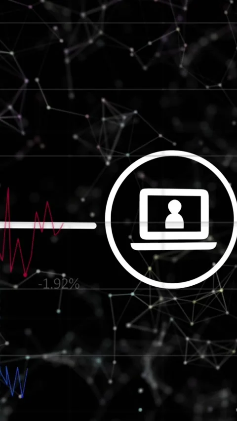 Animation of phone, laptop, computer icons forming flowchart over graphs and Video stock 344783568