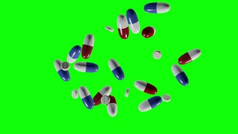 Animation of pills - capsules and tablets - falling downwards Stock Footage 74129735