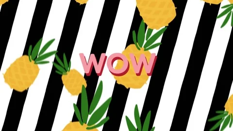 Animation of pineapple icons falling over wow text banner over abstract changing Stock Footage 330248452
