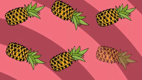 Animation of pineapple repeated over pink striped background Stock Footage 312350593