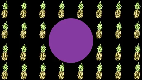 Animation of pineapples and purple dots moving on black background Stock Footage 326188058