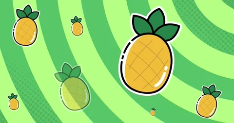 Animation of pineapples on moving background of green concentric stripes Stock Footage 329100759