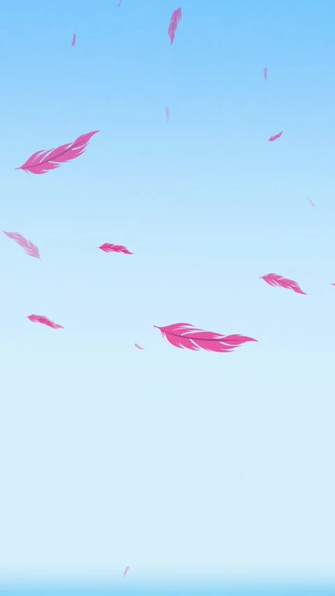 Animation of pink bird feathers falling over blue sky Vídeo Stock 344244509