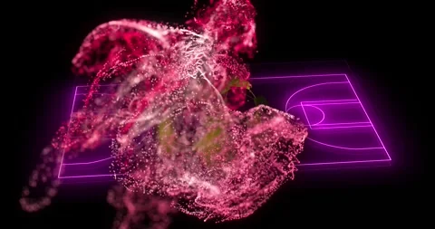 Animation of pink digital wave over neon purple soccer field layout against Stock Footage 254576002