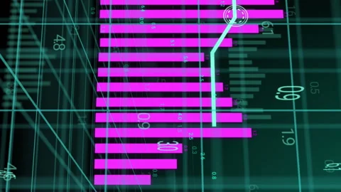 Animation of pink graph and data processing over 3d grid Stock Footage 312323363