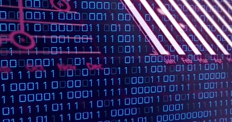 Animation of pink graphs, charts and globe over binary data processing on blue Stock Footage 329361794