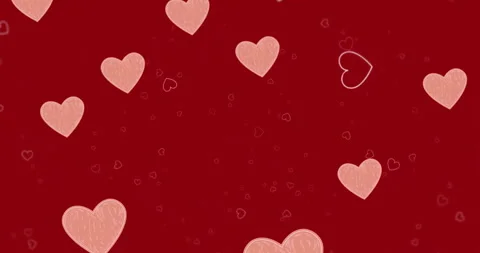 Animation of pink hearts falling over outline hearts on dark red background Stock Footage 268066567