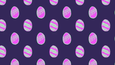 Animation of pink patterned Easter eggs moving in rows on purple background Stock Footage 130726733
