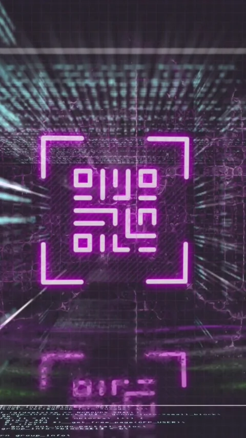 Animation of pink qr code, neon lights and data processing on black background Stockbeeldmateriaal 342600267