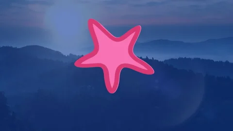 Animation of pink starfish moving over silhouette mountains against cloudy sky Stock Footage 316040378