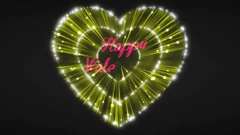 Animation pink text Happy Valentine's Day with yellow firework heart shape. Stock Footage 229281239