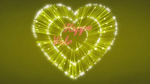 Animation pink text Happy Valentine's Day with yellow firework heart shape. Stock Footage 229281359