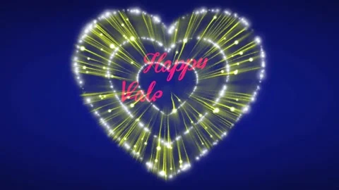 Animation pink text Happy Valentine's Day with yellow firework heart shape. Stock Footage 229281596