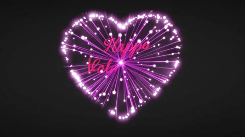 Animation pink text Happy Valentine's Day with pink firework heart shape. Stock Footage 229281726