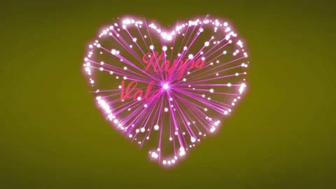 Animation pink text Happy Valentine's Day with pink firework heart shape. Stock Footage 229281882