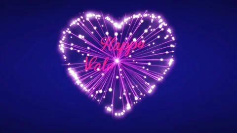 Animation pink text Happy Valentine's Day with pink firework heart shape. Stock Footage 229282052