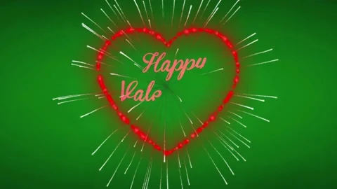 Animation pink text Happy Valentine's Day with red firework heart shape. Stock Footage 229282385