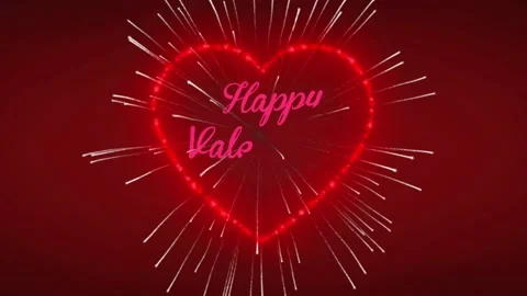 Animation pink text Happy Valentine's Day with red firework heart shape. Stock Footage 229282831