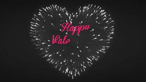 Animation pink text Happy Valentine's Day with white firework heart shape. Stock Footage 229282867