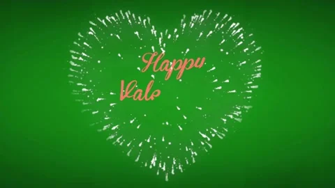 Animation pink text Happy Valentine's Day with white firework heart shape. Stock Footage 229283404