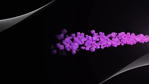 Animation of pink trail of falling cubes over parallel white curved lines, Stock Footage 157347295