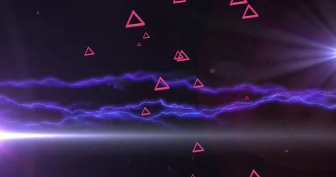Animation of pink triangles over purple lightnings Stock Footage 241404540