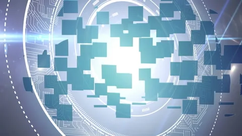 Animation of a pixel cloud with circles and microprocessor connections Stock Footage 147868878