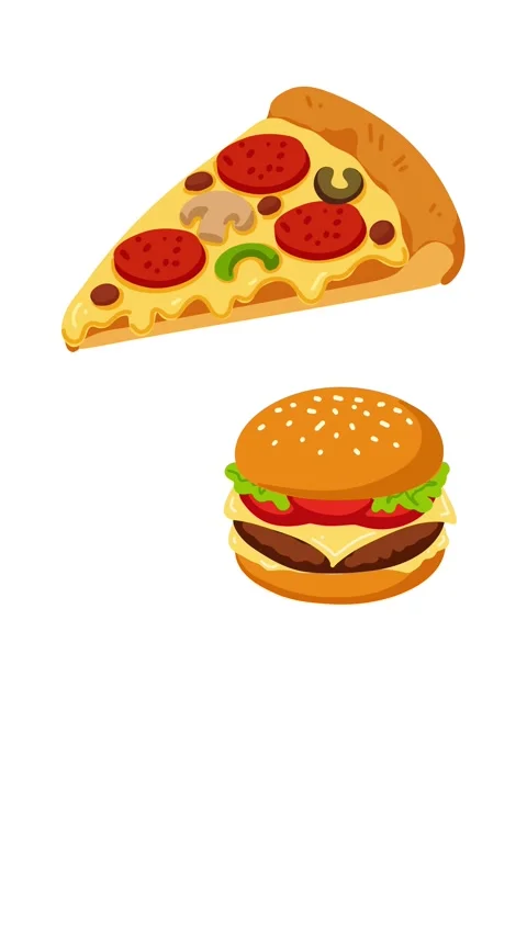 Animation pizza slice and cheeseburger Stock Footage 336893191